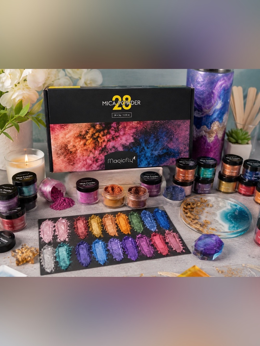 Magicfly 28 Color Mica Powder Set | Cosmetic Grade Pigment Powder | New